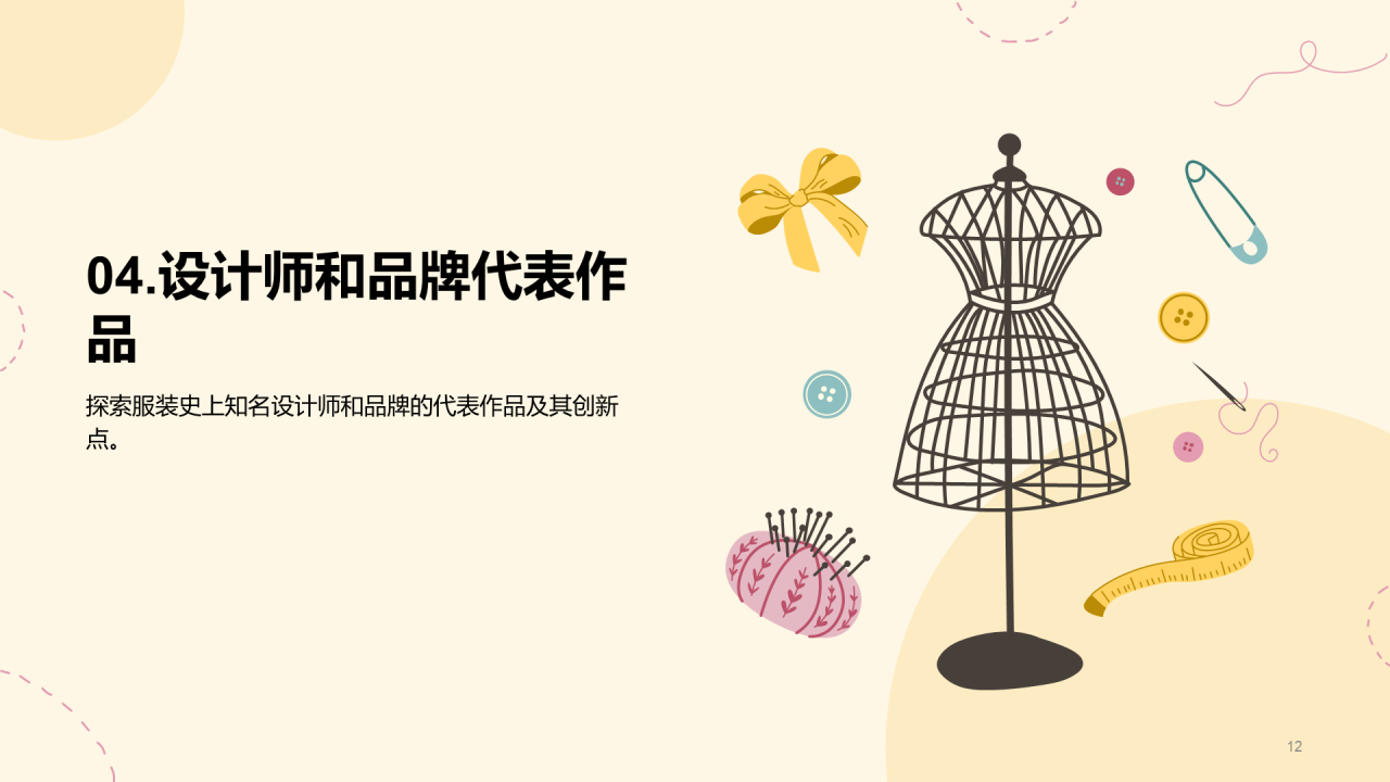 黄色插画服装设计专业毕业答辩PPT模板