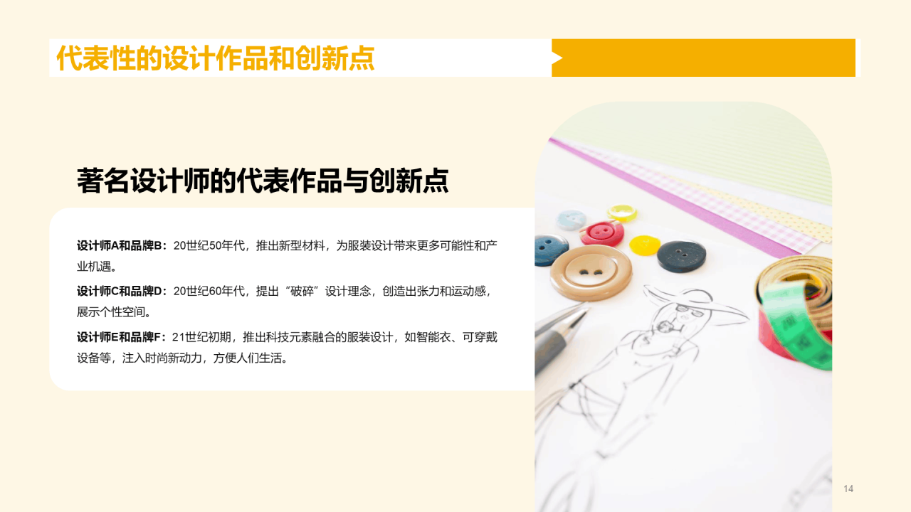 黄色插画服装设计专业毕业答辩PPT模板