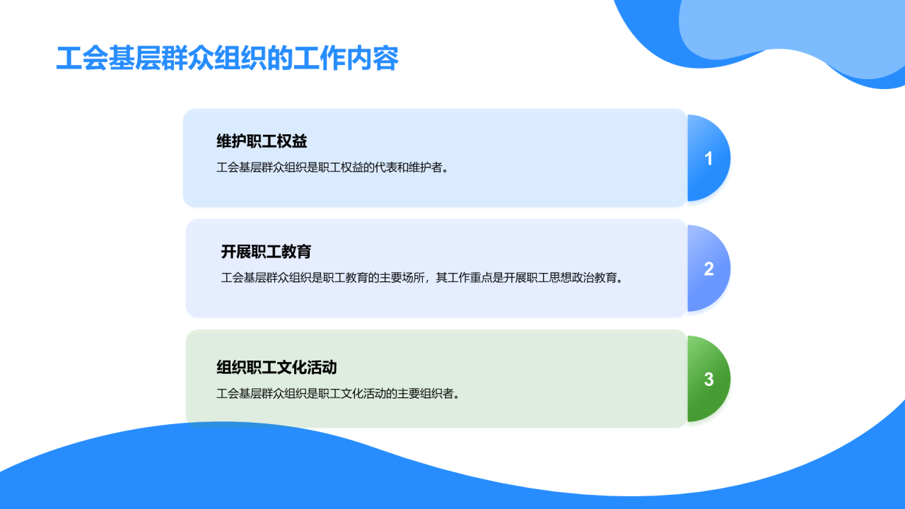蓝色卡通插画工会组织工作汇报PPT模板