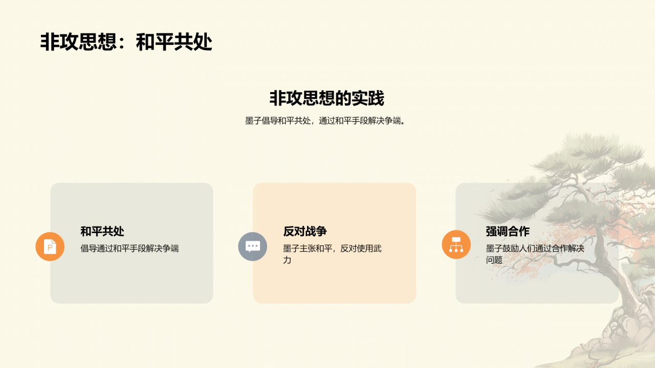 黄色插画墨子与古代劳动者哲学PPT模板