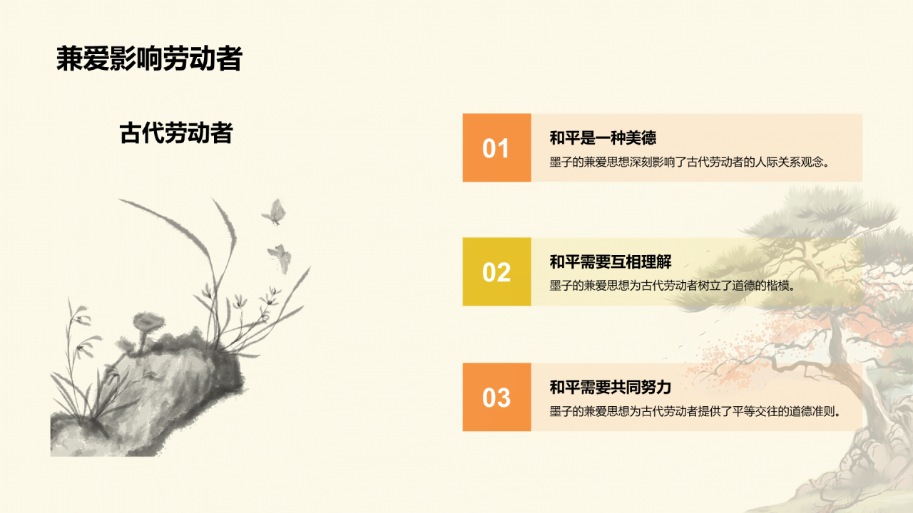 黄色插画墨子与古代劳动者哲学PPT模板