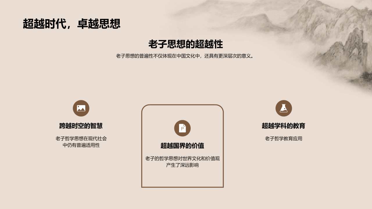 灰色插画老子哲学普遍价值PPT模板