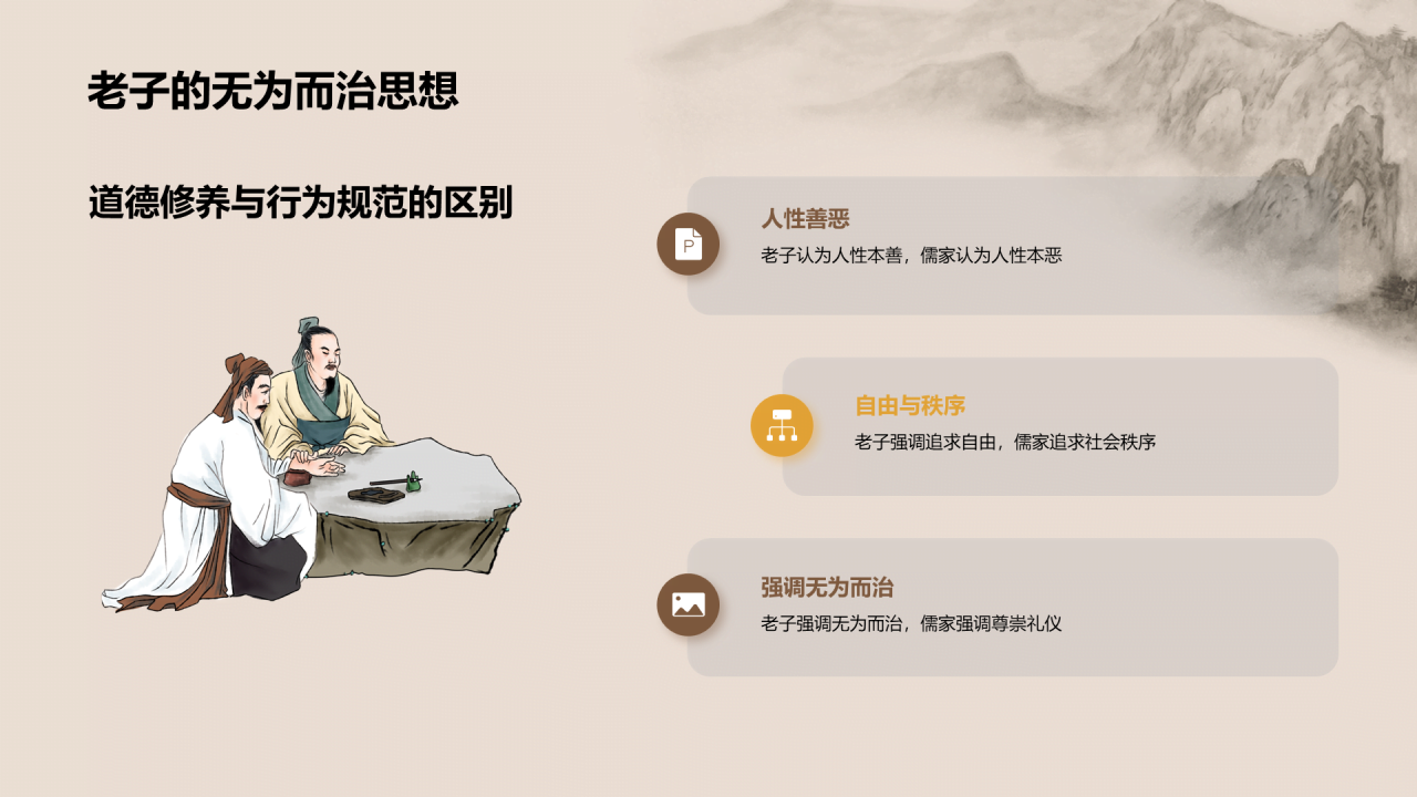 灰色插画老子哲学普遍价值PPT模板