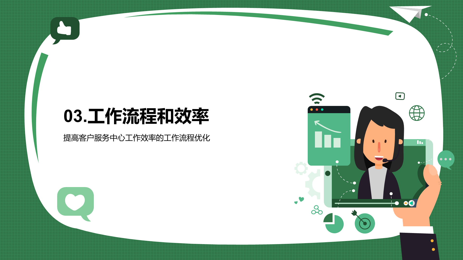 绿色卡通插画客服中心工作总结汇报PPT模板