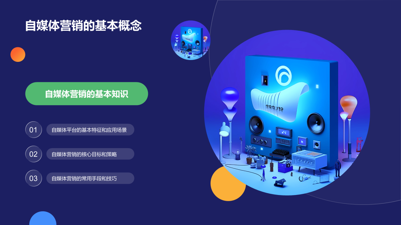 蓝色3D创意酷炫自媒体活动策划PPT模板