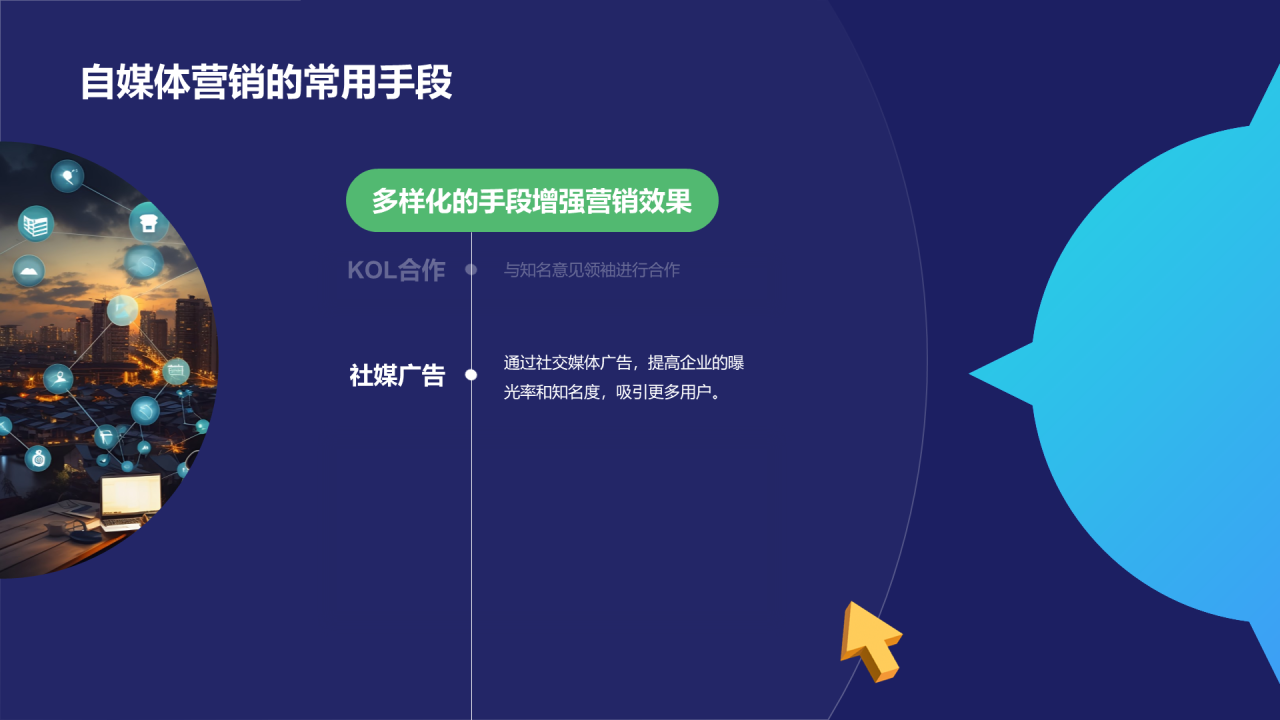 蓝色3D创意酷炫自媒体活动策划PPT模板