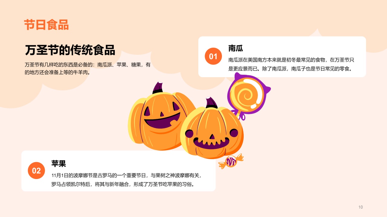 橙色插画卡通万圣节节日科普PPT模板