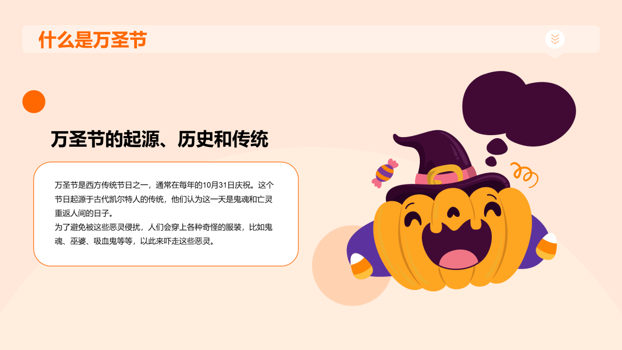 橙黑色插画万圣节魔幻之夜策划PPT模板