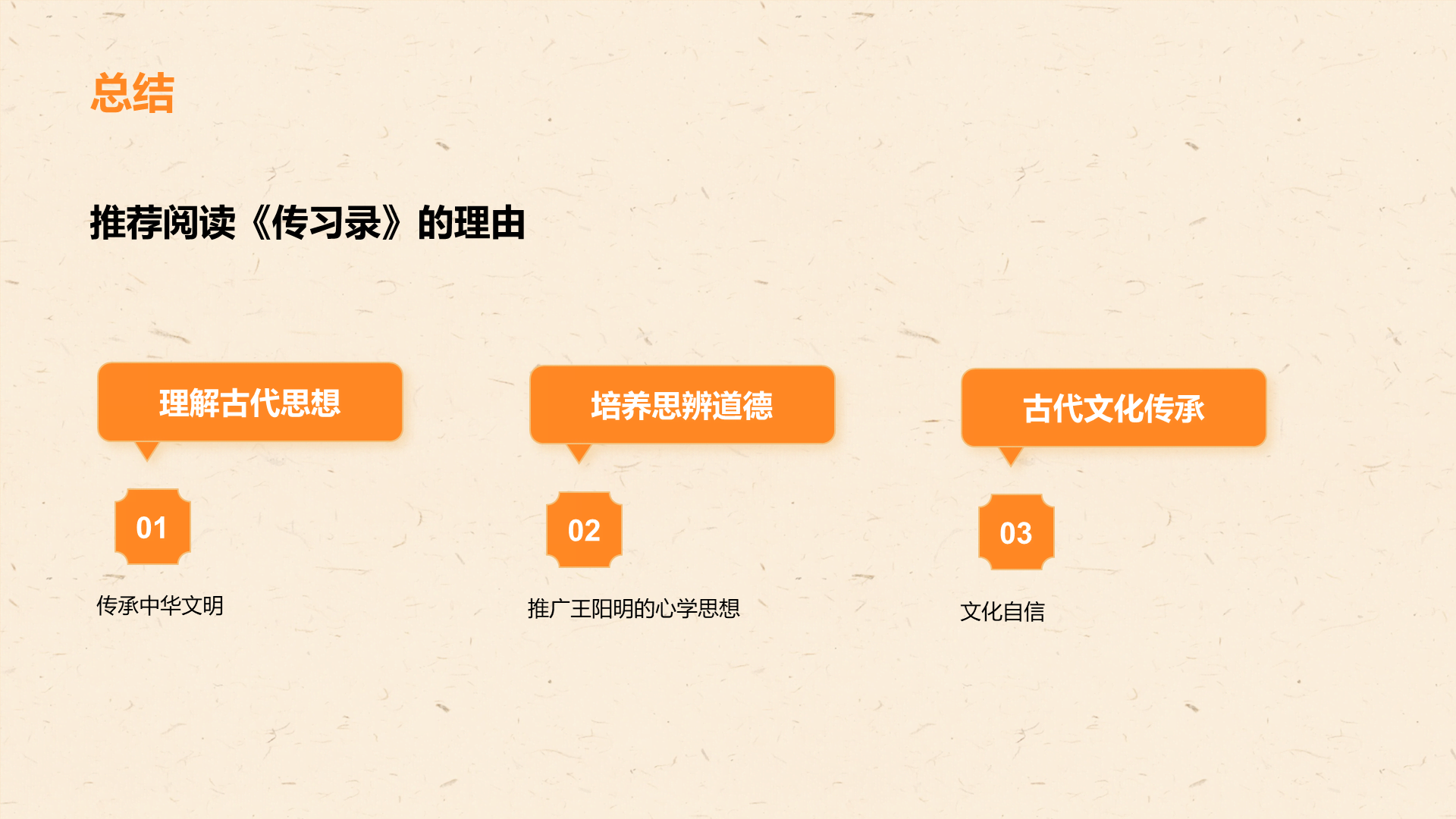 橙色插画复古国风传习录宋明心学集大成之作培训课件PPT模板