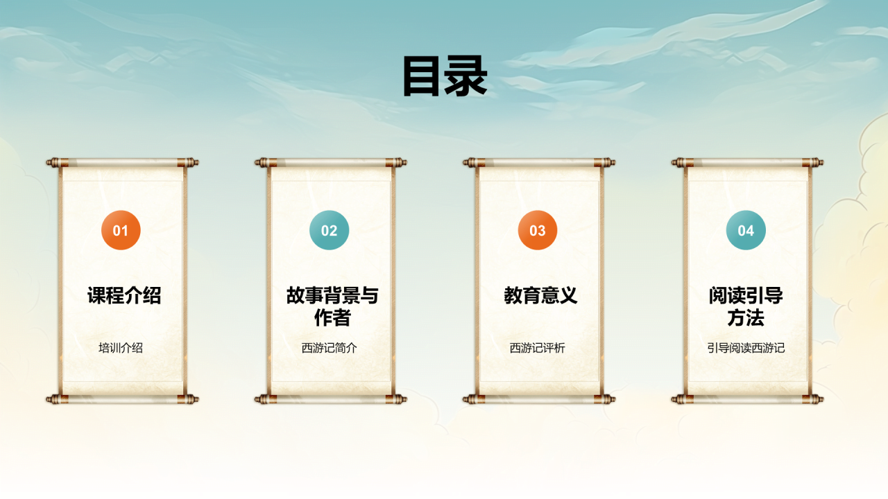 橙色插画复古国风名著导读西游记培训课件PPT模板