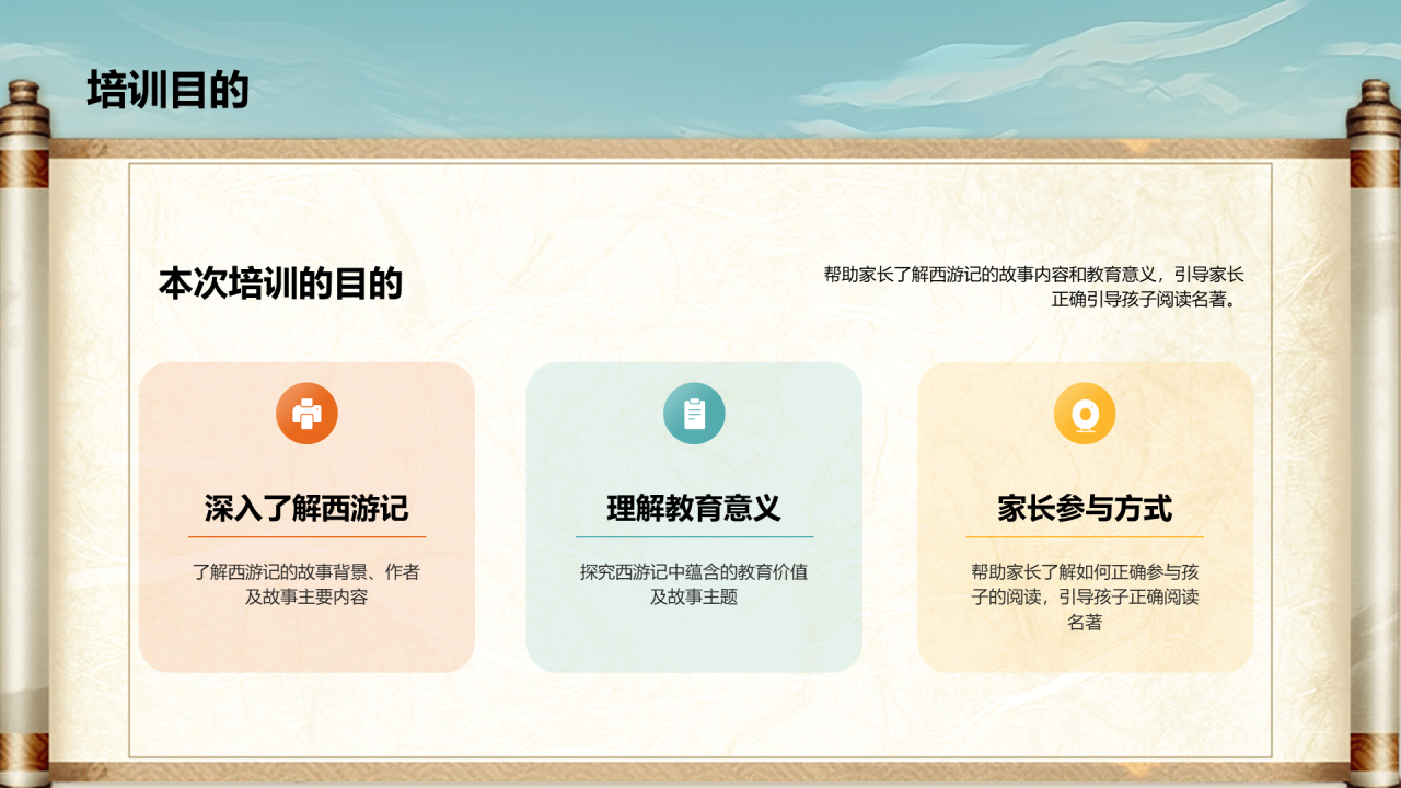 橙色插画复古国风名著导读西游记培训课件PPT模板