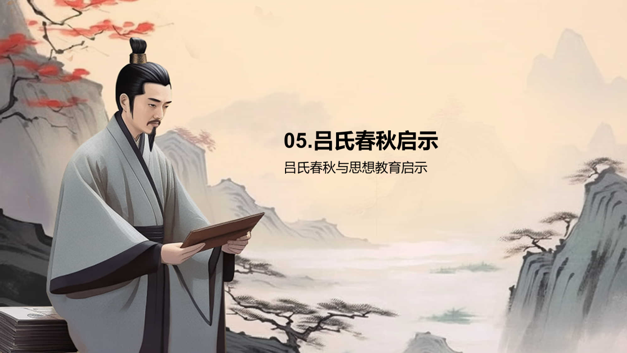 灰色插画复古国风名著导读吕氏春秋培训课件PPT模板