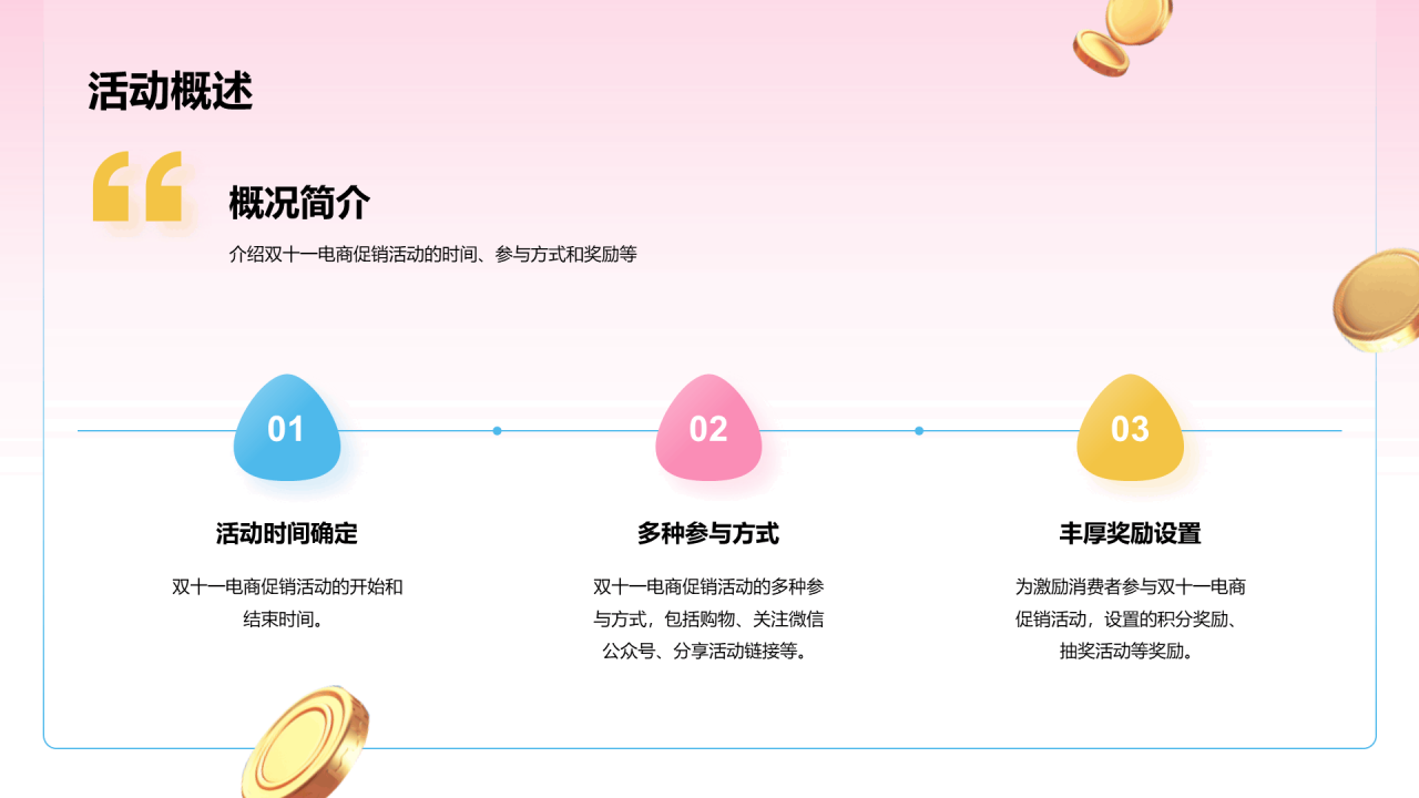 粉色3D创意酷炫双十一电商促销活动总结PPT模板