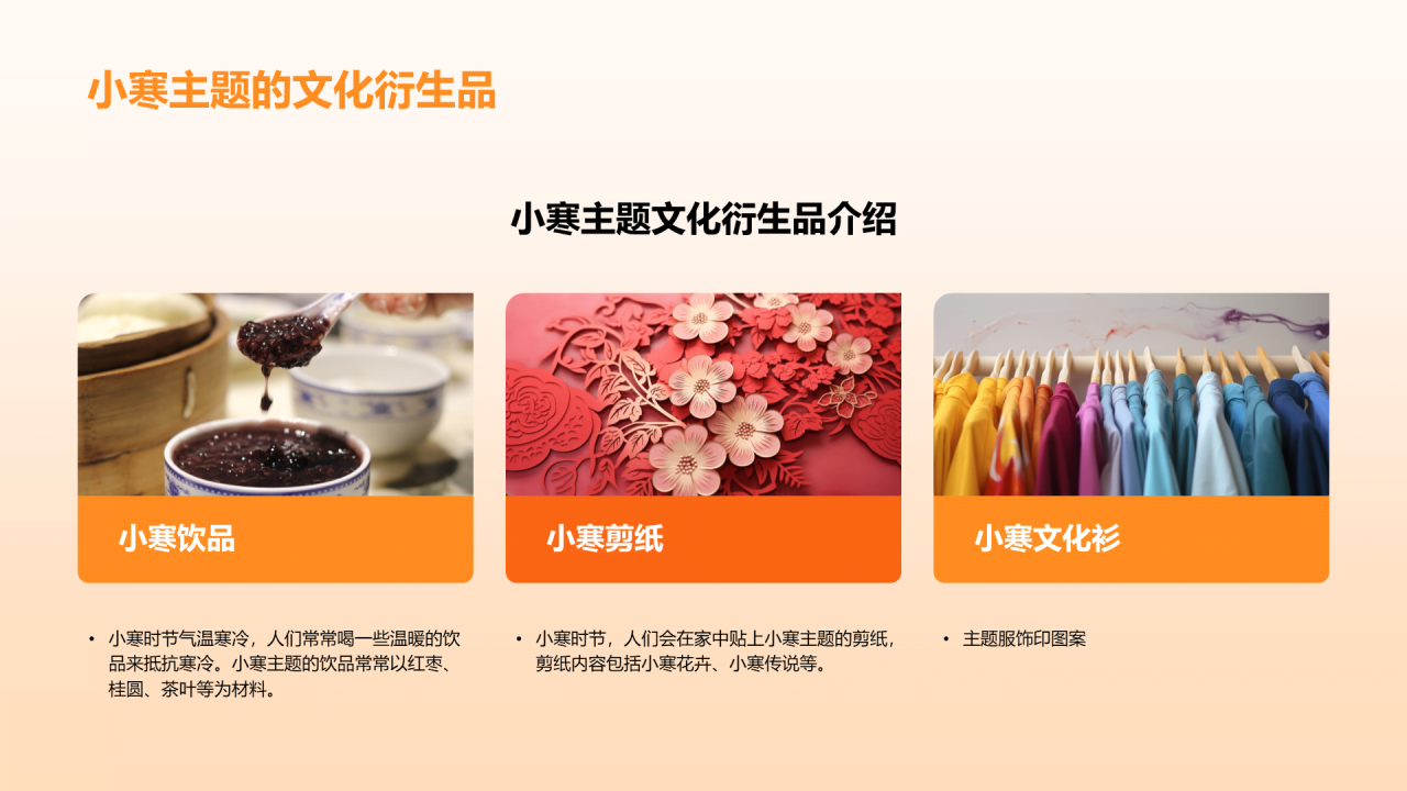 橙色3D创意小寒节气文化传承节气习俗与传承PPT模板
