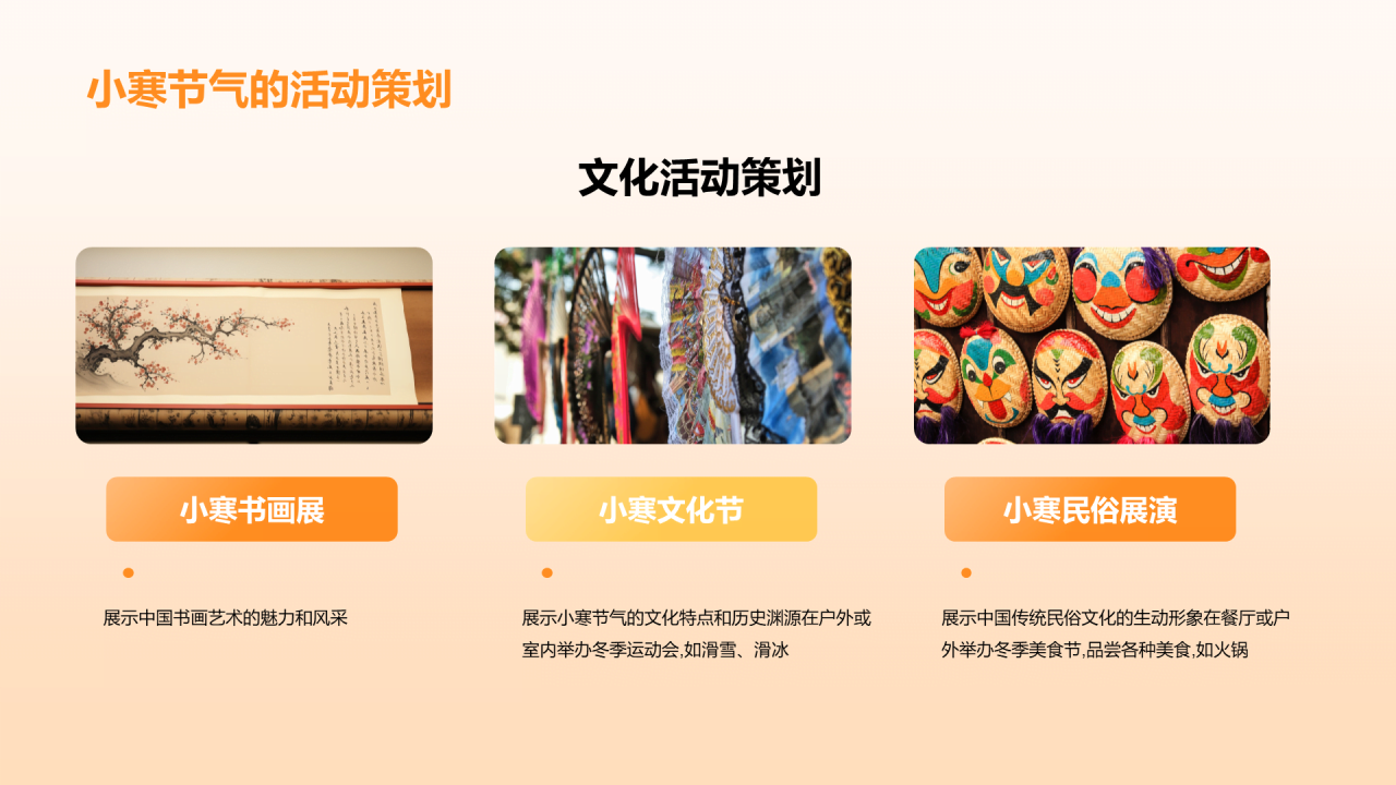 橙色3D创意小寒节气文化传承节气习俗与传承PPT模板