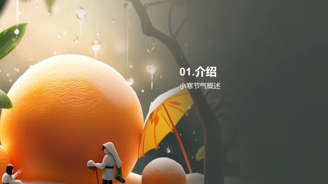 橙色3D创意小寒节气文化传承节气习俗与传承PPT模板