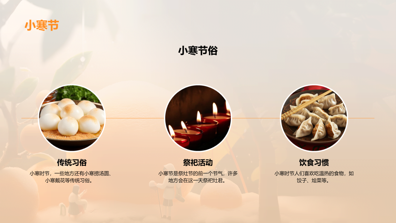 橙色3D创意小寒节气文化传承节气习俗与传承PPT模板