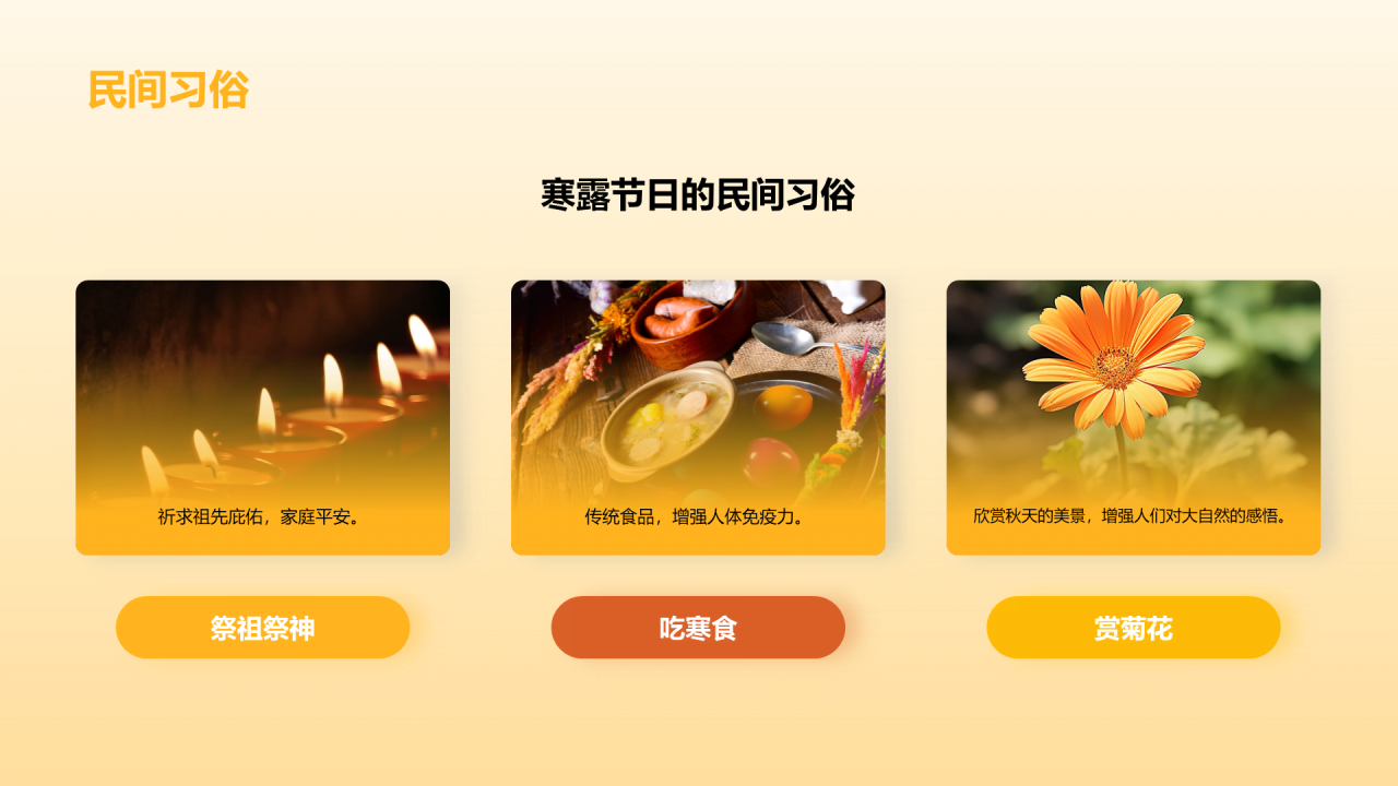 橙色寒露3D创意文化内涵与演变PPT模板