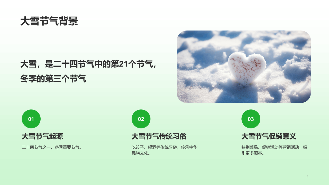 绿色3D创意大雪节气主题营销PPT模板