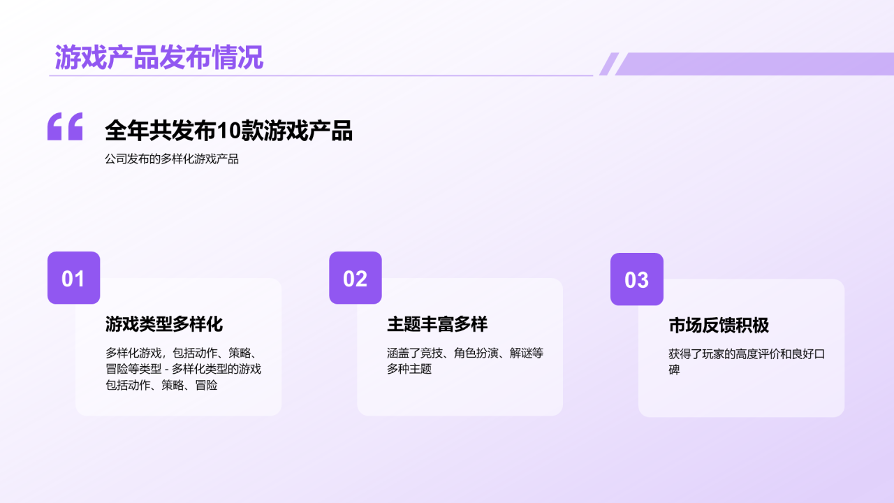 紫色创意炫酷游戏行业年终总结PPT模板