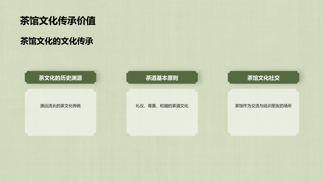 绿色中式复古插画中国传统茶道艺术文化传承PPT模板