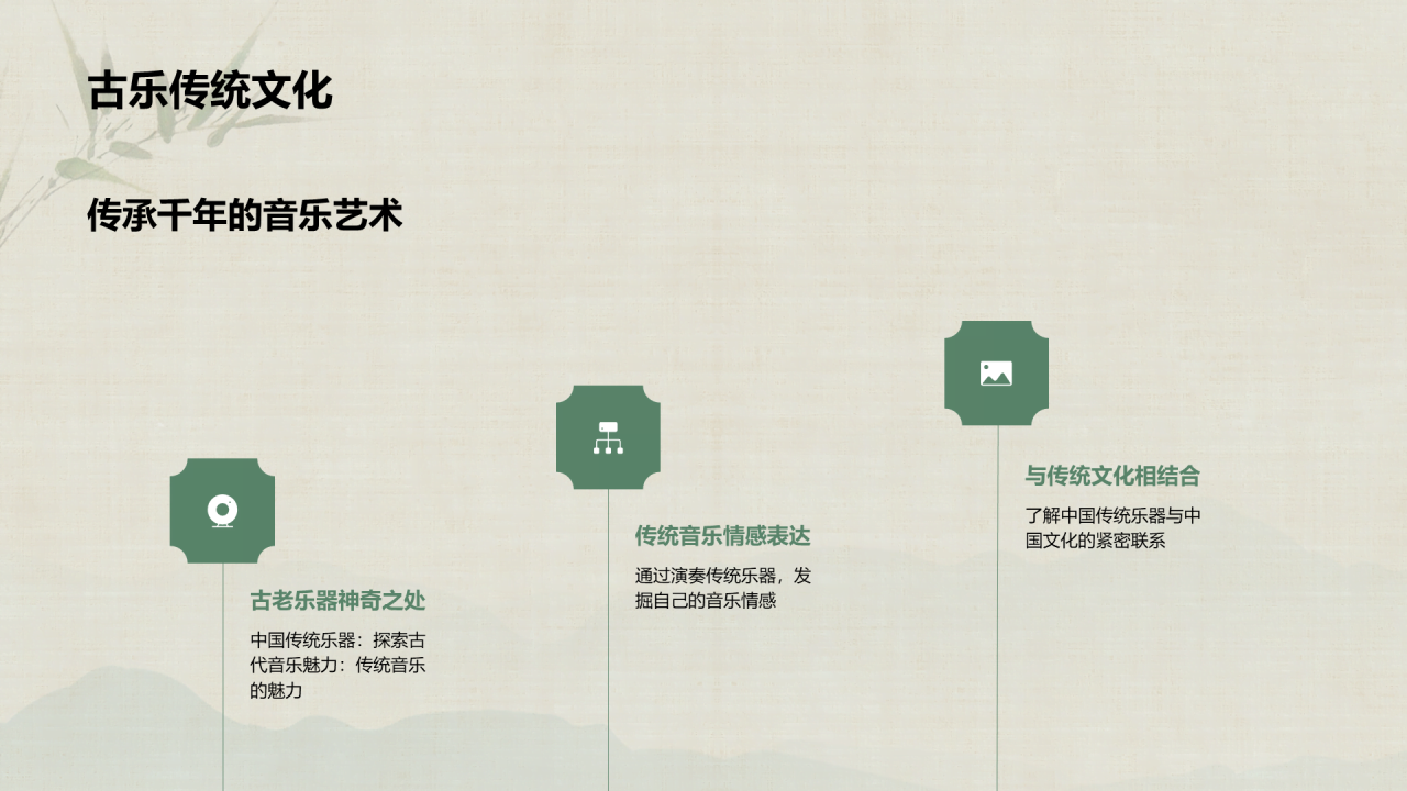 绿色中式复古插画演奏中国传统乐器PPT模板