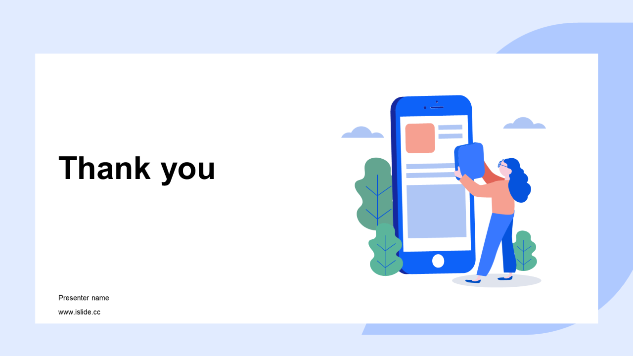 蓝色插画互联网通讯工作总结PPT主题