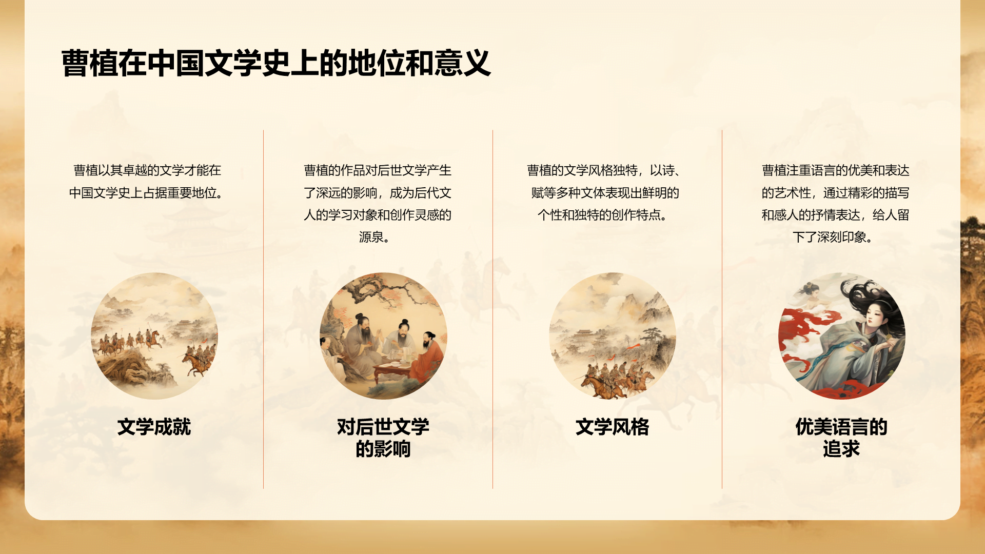 黄色中式国风曹植人物介绍培训课件PPT模板