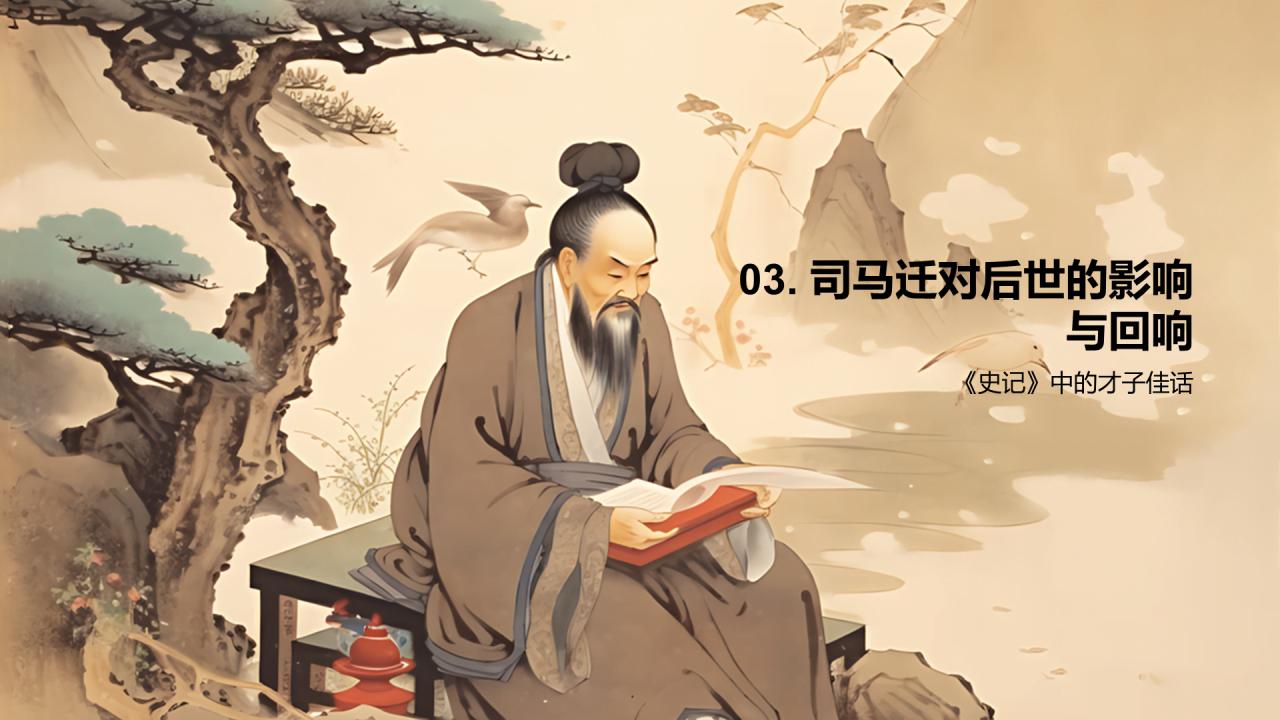 黄色中式国风司马迁人物介绍培训课件PPT模板
