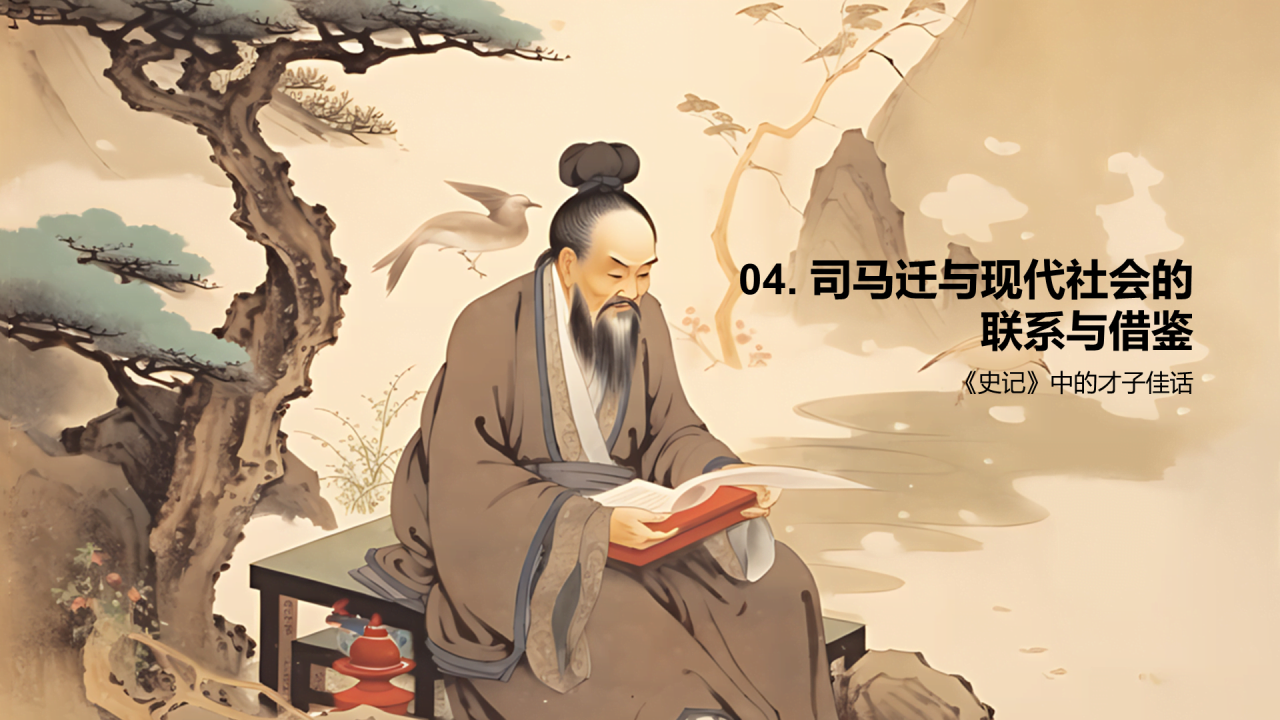 黄色中式国风司马迁人物介绍培训课件PPT模板