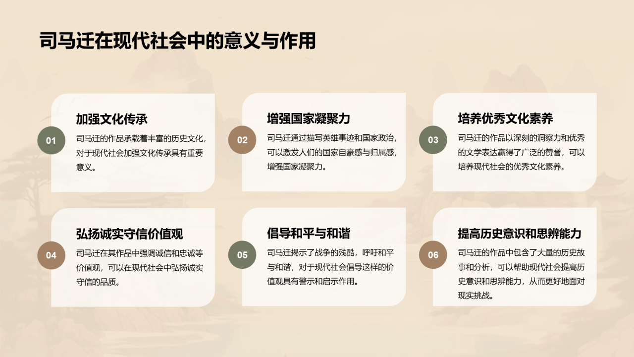 黄色中式国风司马迁人物介绍培训课件PPT模板