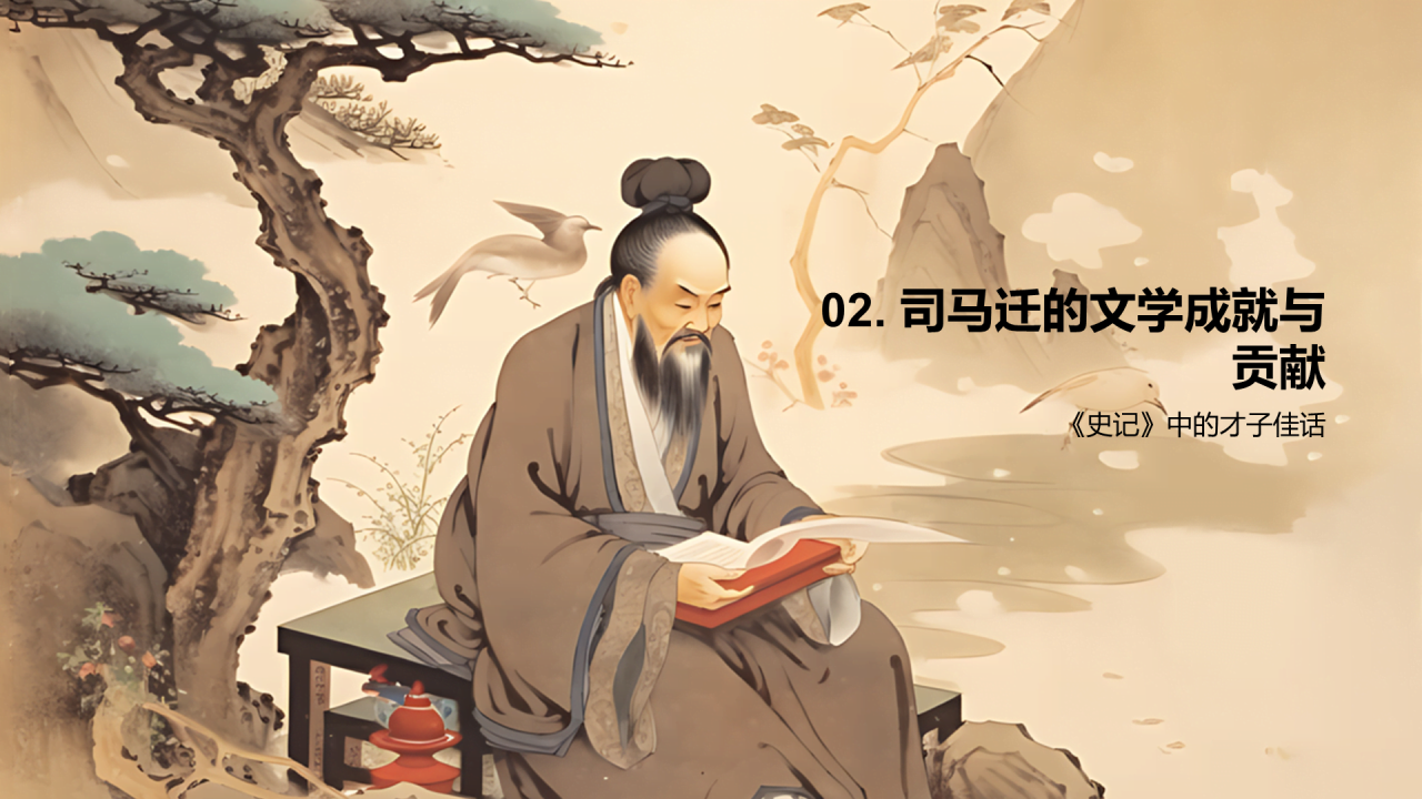 黄色中式国风司马迁人物介绍培训课件PPT模板