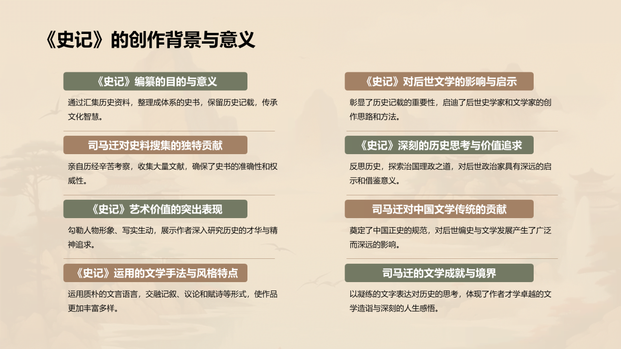 黄色中式国风司马迁人物介绍培训课件PPT模板