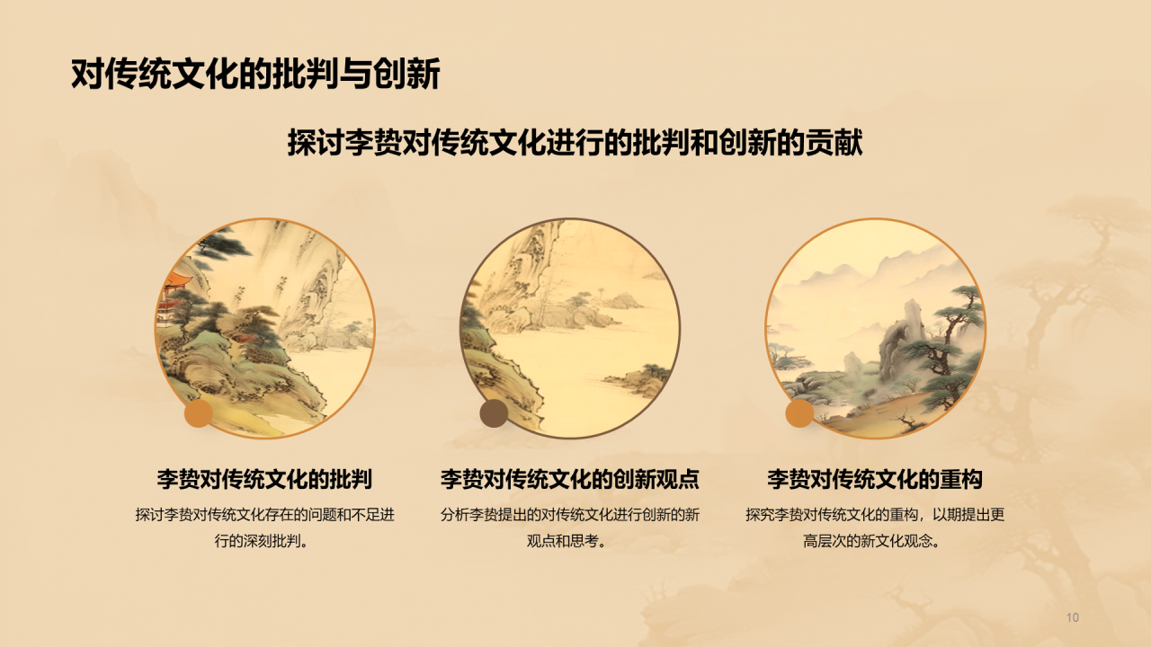 黄色中式国风李贽人物介绍培训课件PPT模板