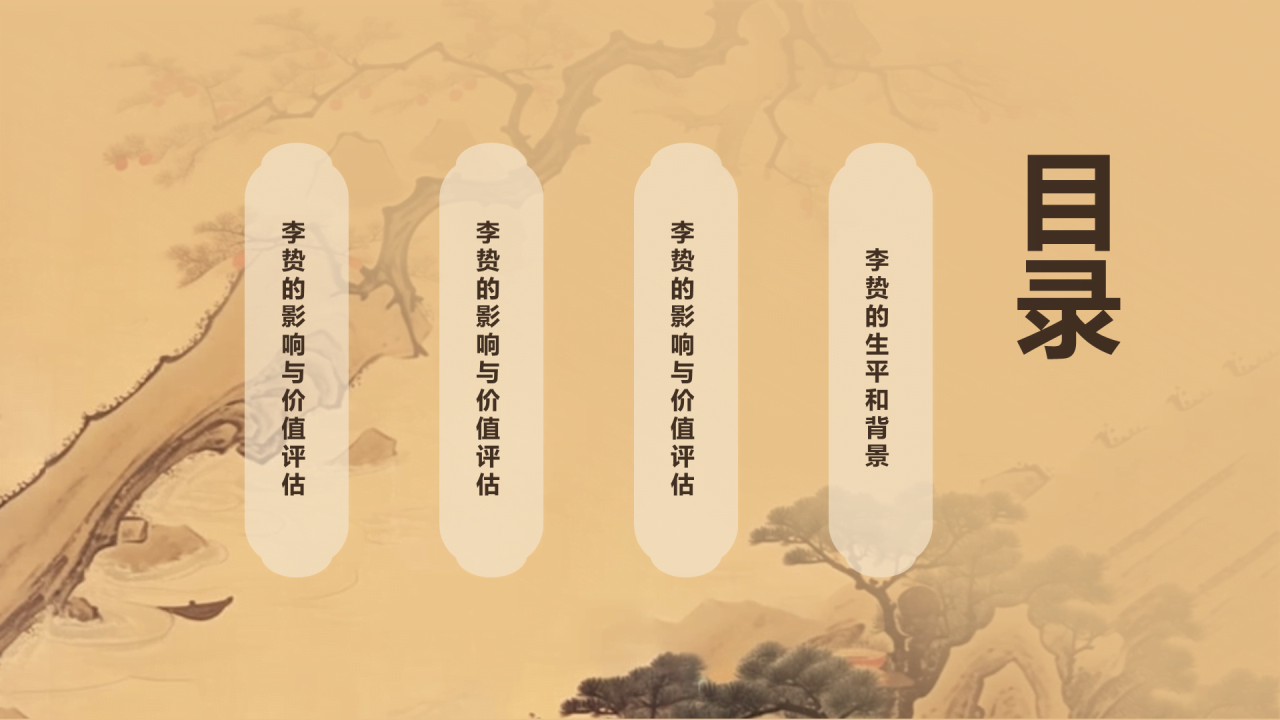 黄色中式国风李贽人物介绍培训课件PPT模板