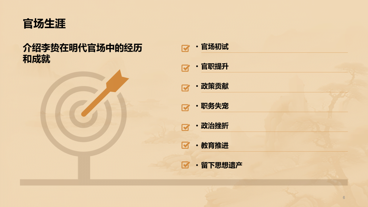 黄色中式国风李贽人物介绍培训课件PPT模板