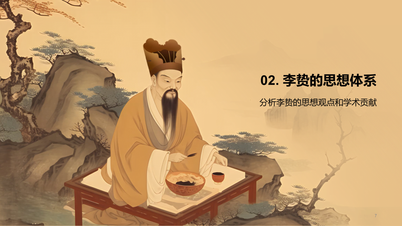 黄色中式国风李贽人物介绍培训课件PPT模板