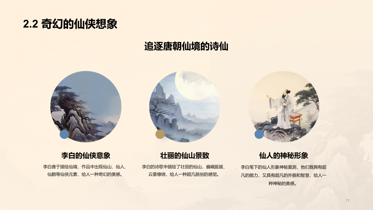 蓝色中式国风李白人物介绍培训课件PPT模板
