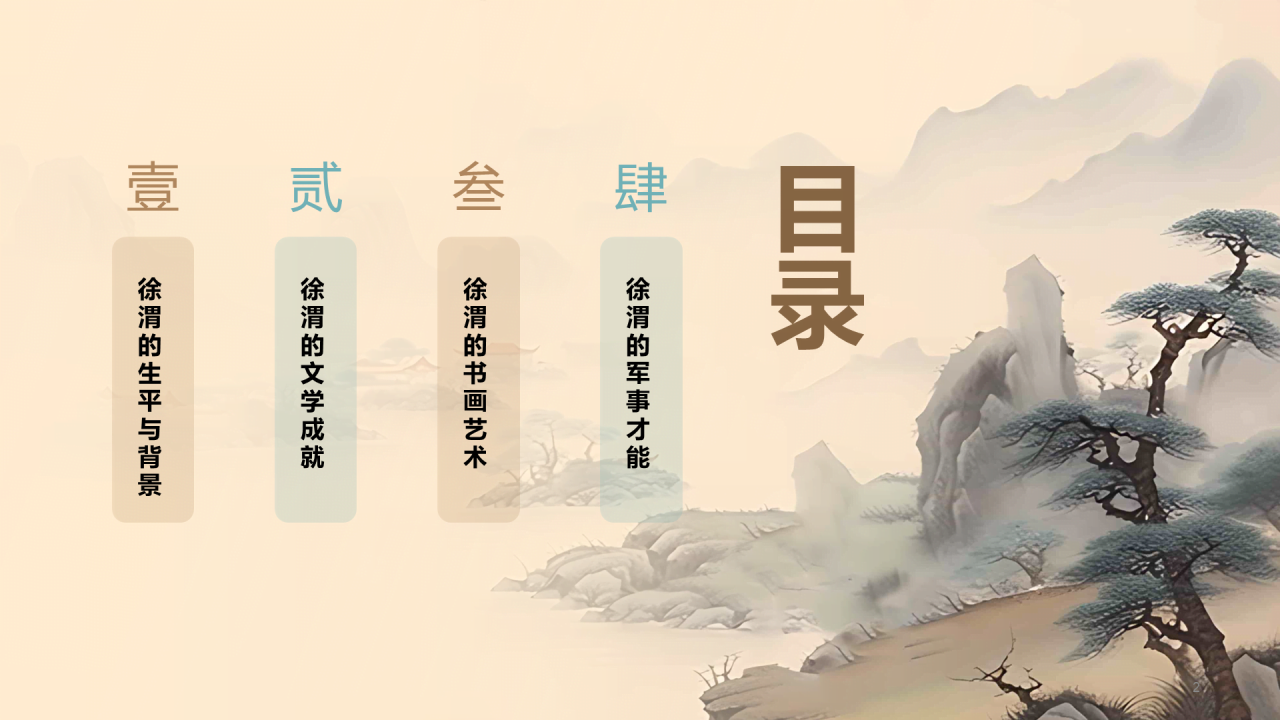 黄色中式国风徐渭人物介绍培训课件PPT模板