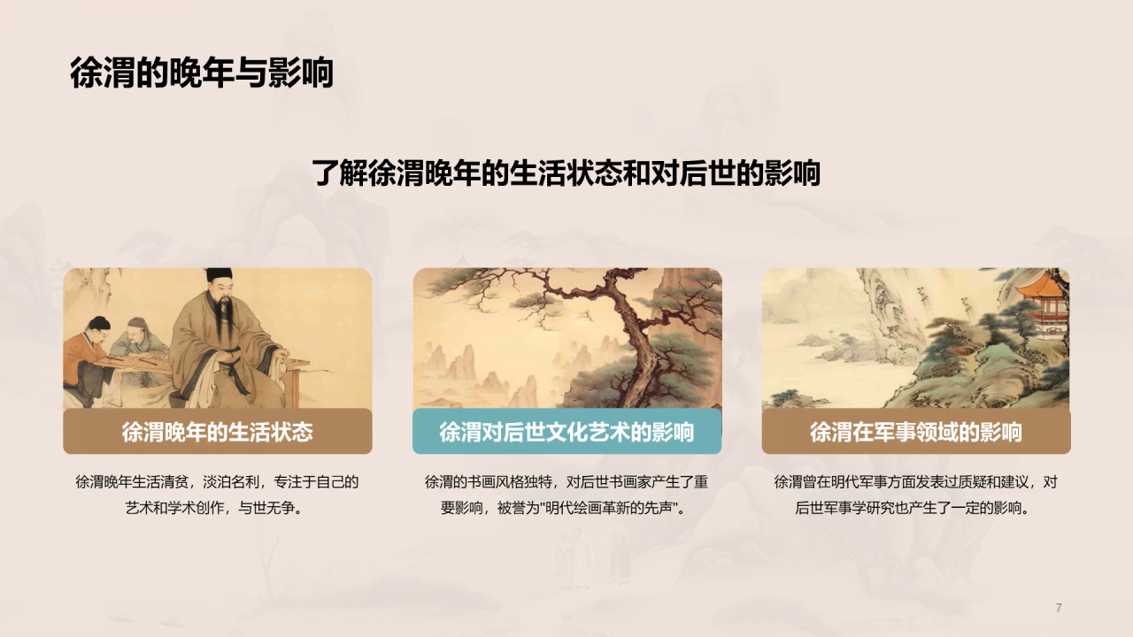 黄色中式国风徐渭人物介绍培训课件PPT模板