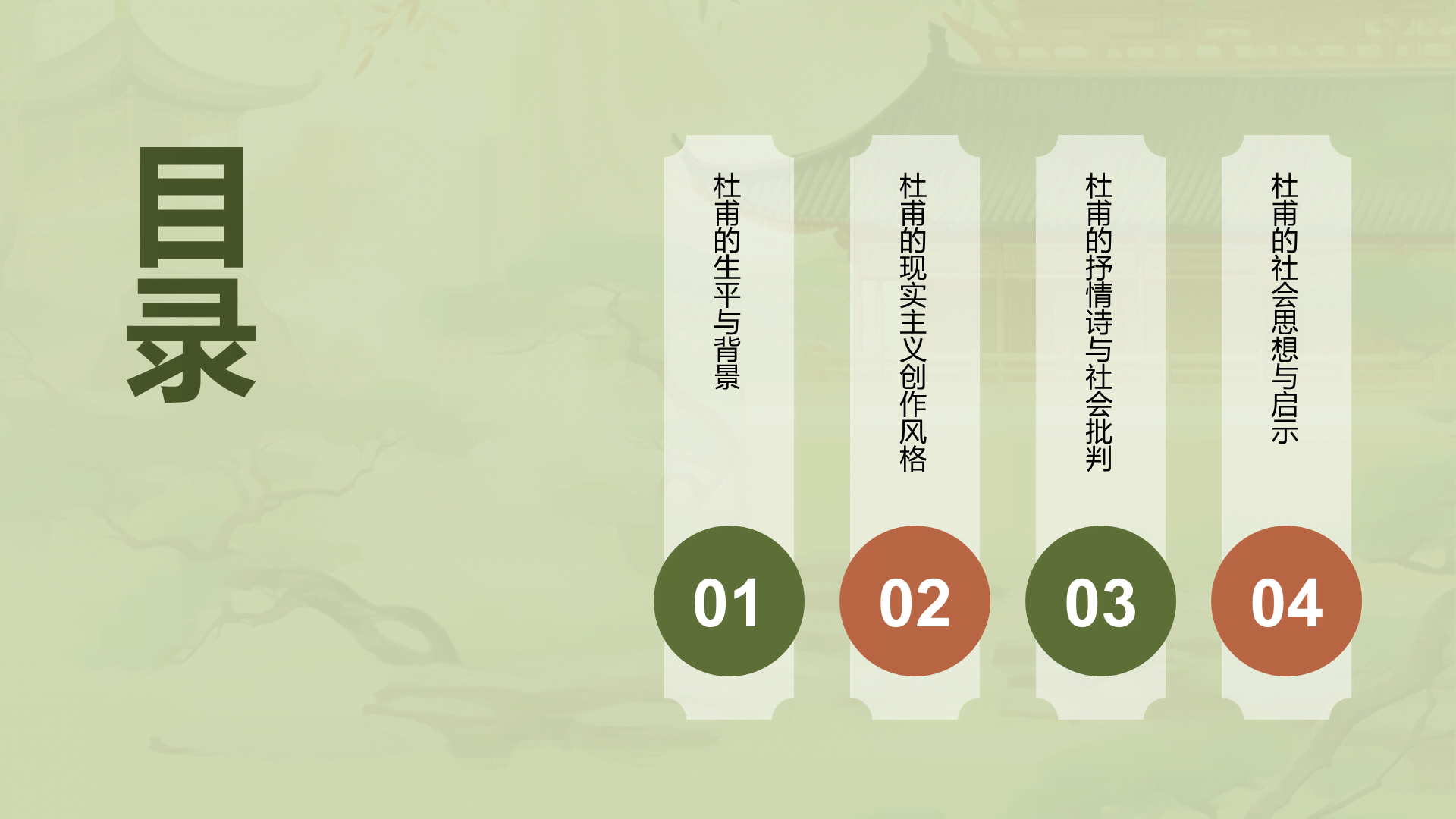 绿色中式国风杜甫人物介绍培训课件PPT模板