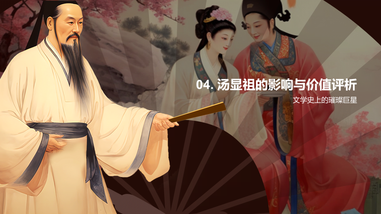 红色中式国风汤显祖人物介绍培训课件PPT模板