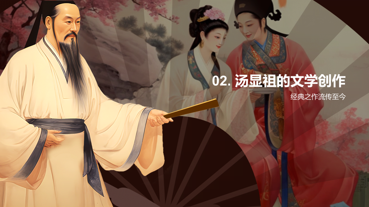 红色中式国风汤显祖人物介绍培训课件PPT模板