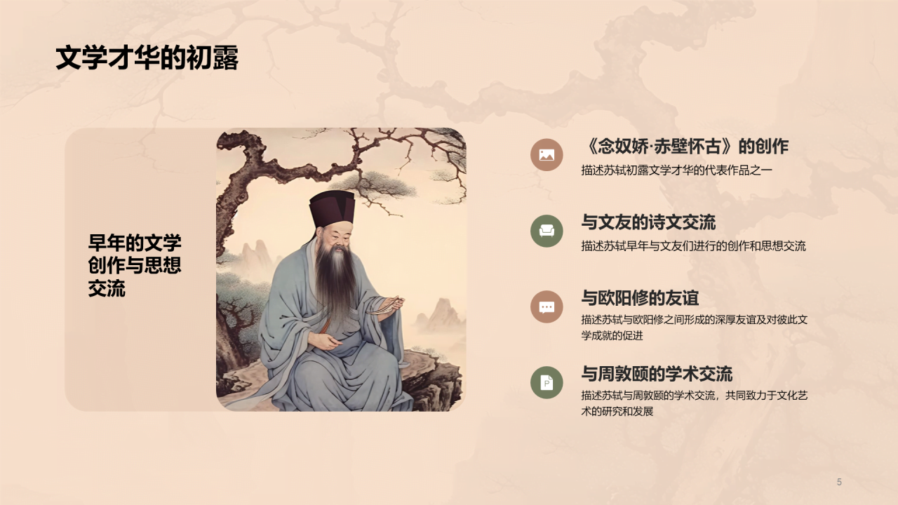 黄色中式国风苏轼人物介绍培训课件PPT模板