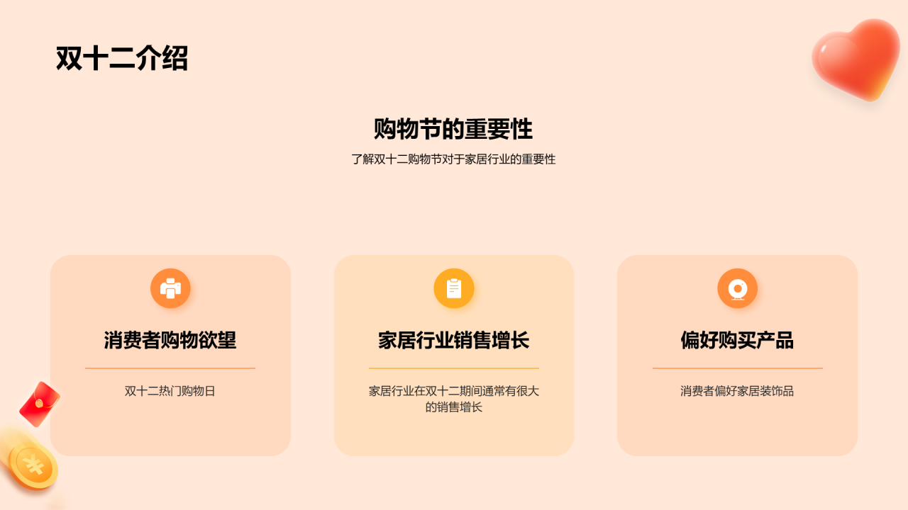 橙色双十二家居购物趋势分析PPT模板
