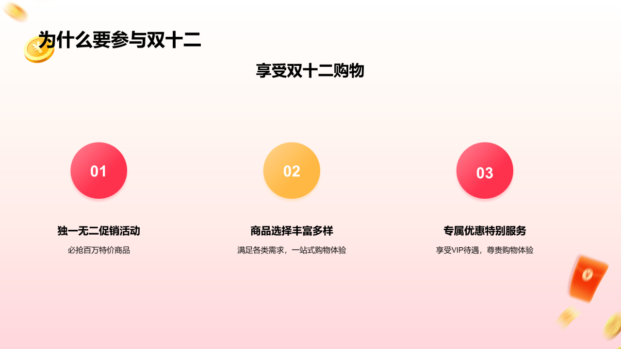 红色3D双十二线上购物指南PPT模板