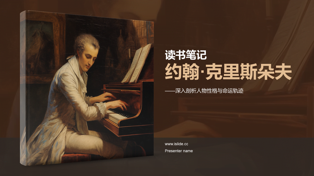 黄色复古读书笔记约翰.克里斯朵夫培训课件PPT模板