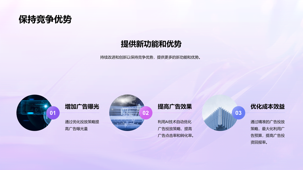 紫色创意酷炫广告投放年终总结PPT模板