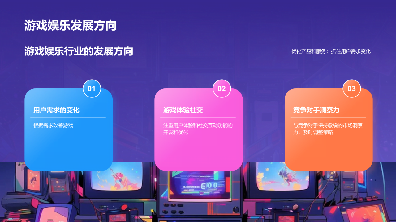 紫色创意插画游戏娱乐行业年终总结PPT模板