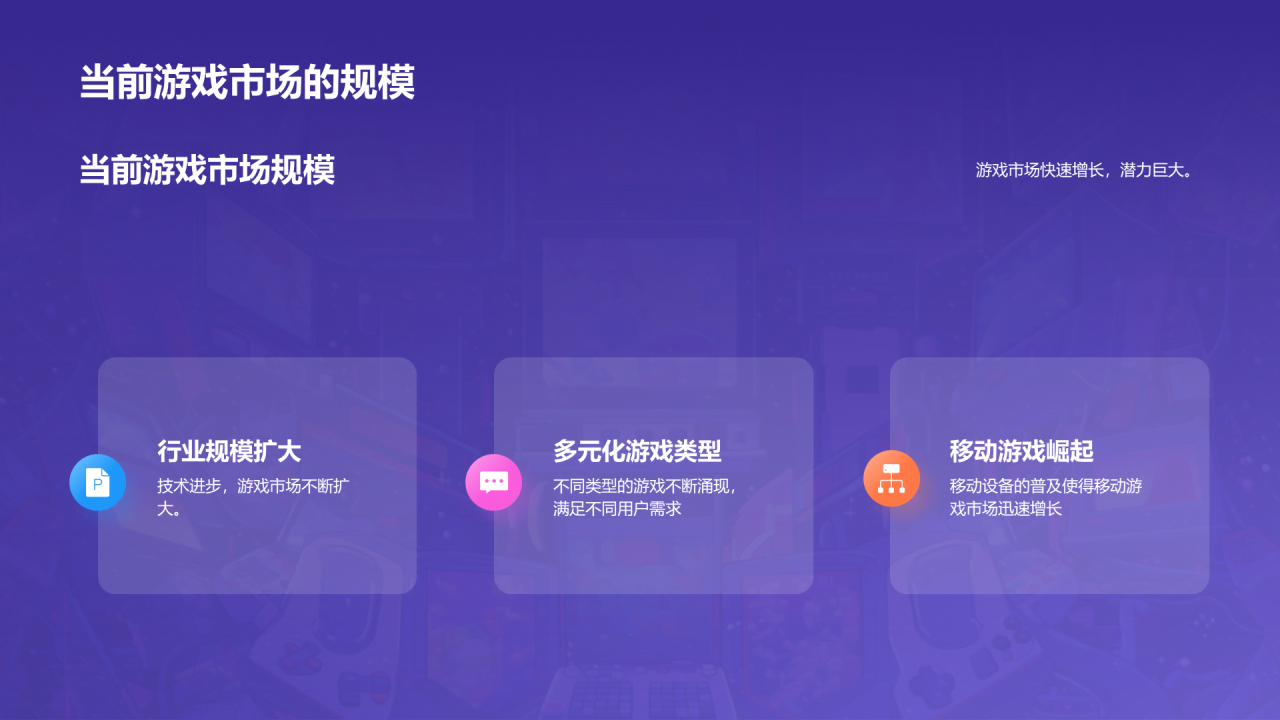 紫色创意插画游戏娱乐行业年终总结PPT模板